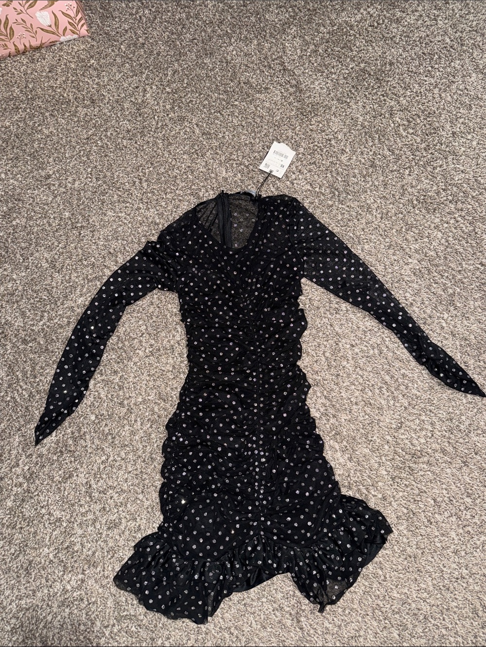 Zara Black Polka Dot Long Sleeve Mini Dress